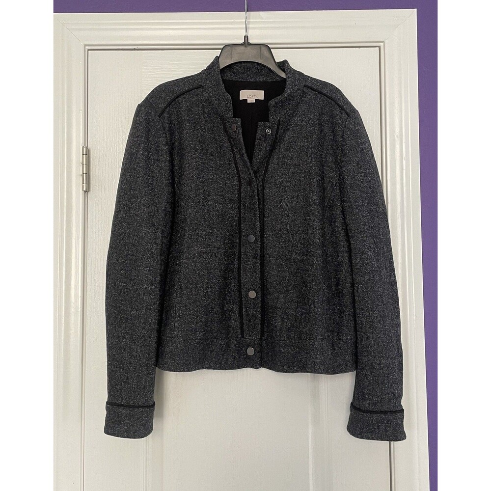 ANN TAYLOR Loft Wool Blend Tweed Knit Bomber Jacket Coat Women's Size 14 *GREAT*
